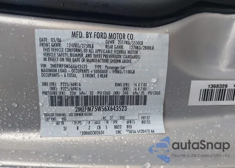 2006 Mercury Grand Marquis Ls из США, поврежденный, VIN 2MEFM75W56X643523